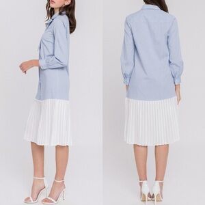 ENGLISH FACTORY Pleated Combo Shirt Dress